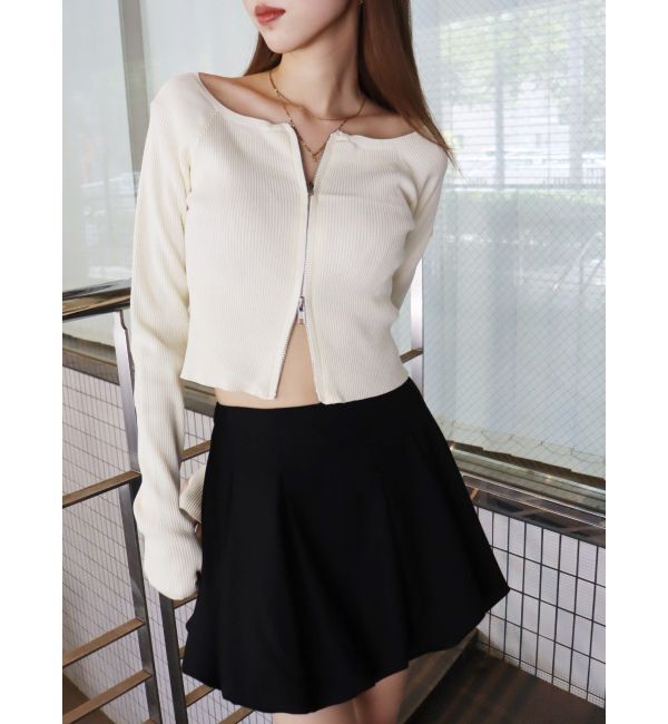 EVRIS「【WEB限定】フロントジップオフショルニット」|ニット・セーター|