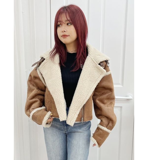 EVRIS「ショートボアブルゾン」|ブルゾン・スタジャン|ブラウン