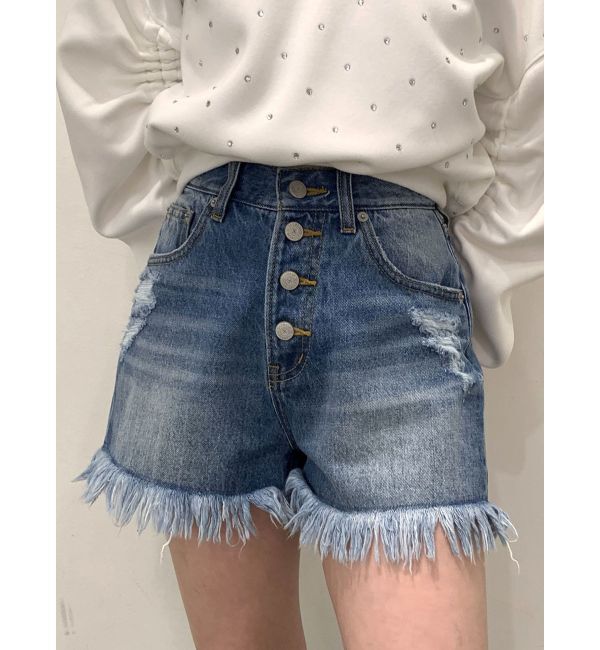 jouetie「ダメージデニムショートパンツ」|デニム|ブルー