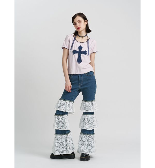 jouetie「クロスレースドッキングTシャツ」|Tシャツ・カットソー|