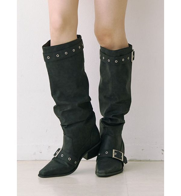 jouetie「ルーズウエスタンベルトブーツ」|ロングブーツ|ブラック