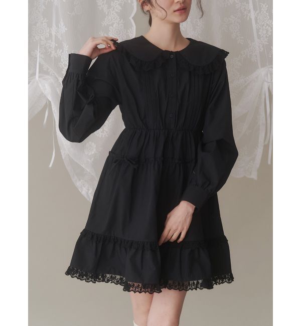 merry jenny「ピンタックフレアミニワンピース」|ワンピース|ブラック