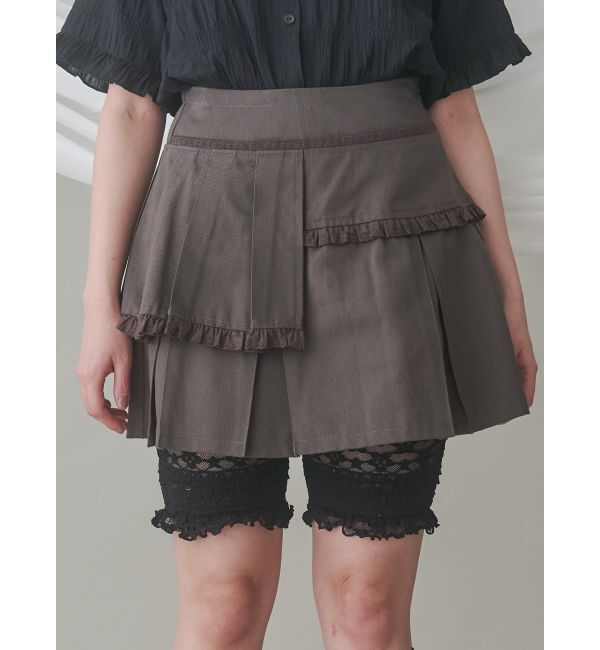 merry jenny「フリルレイヤードプリーツスカート」|スカート|チャコールグレー
