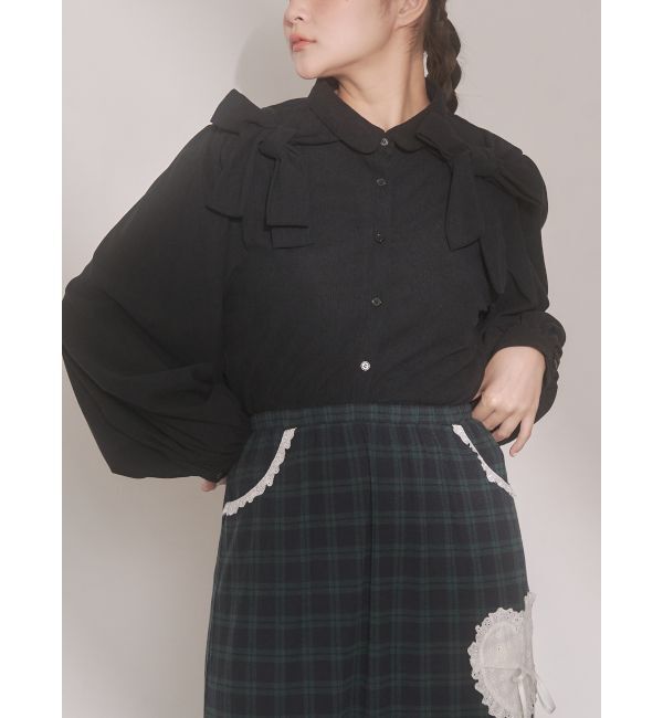 merry jenny「double ribbon blouse」|シャツ・ブラウス|ブラック