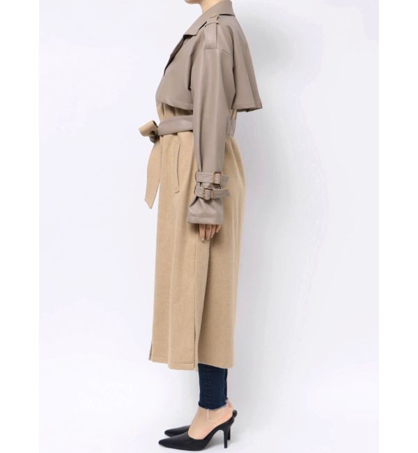 GYDA「フェイクレザーレイヤードトレンチコート」|トレンチコート|