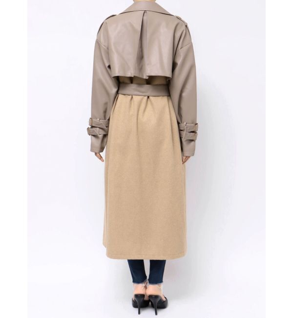 GYDA「フェイクレザーレイヤードトレンチコート」|トレンチコート|