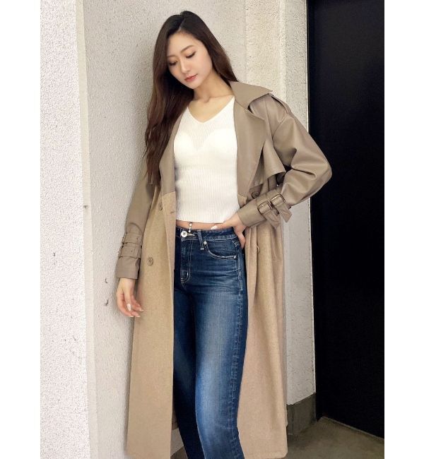 GYDA「フェイクレザーレイヤードトレンチコート」|トレンチコート|