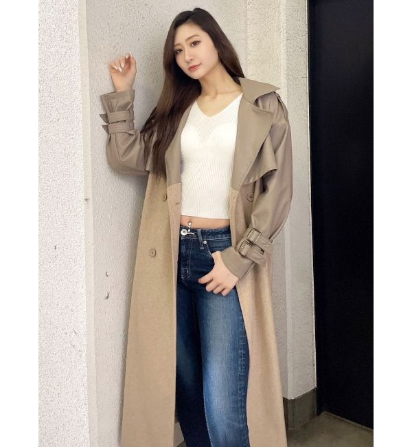 GYDA「フェイクレザーレイヤードトレンチコート」|トレンチコート|