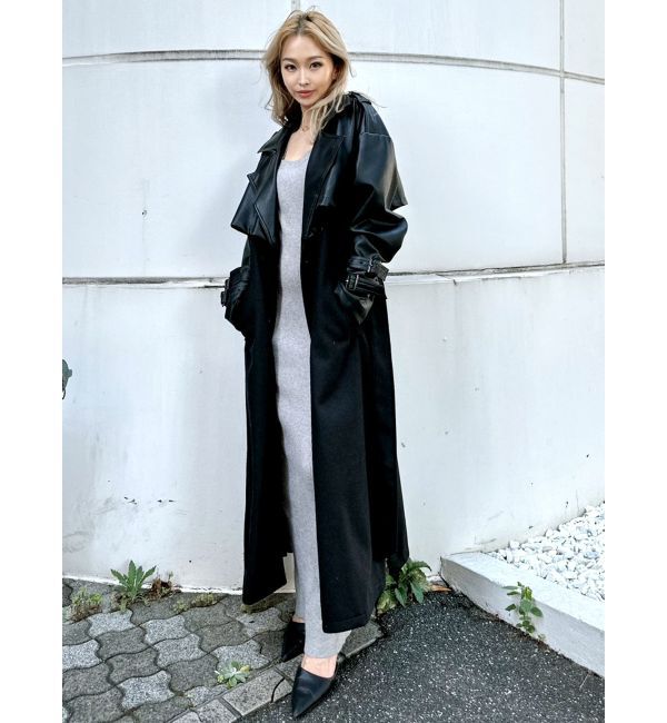 GYDA「フェイクレザーレイヤードトレンチコート」|トレンチコート|