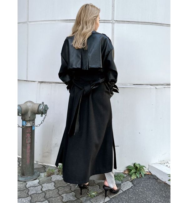 GYDA「フェイクレザーレイヤードトレンチコート」|トレンチコート|