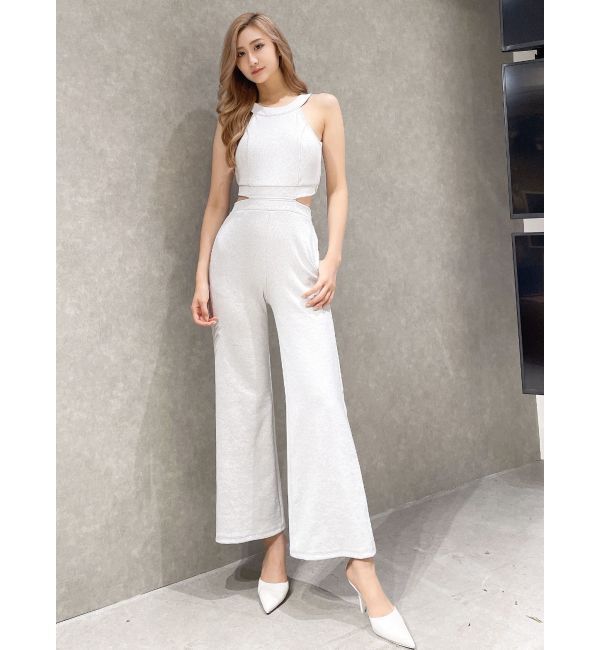 GYDA「バックZIPテレコロンパース」|オールインワン|ライトグレー