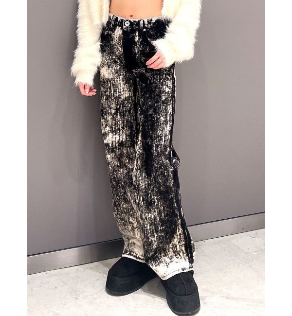 GYDA「ハイウエスト Tie Dyeワイドデニムパンツ」|デニム|ブラック