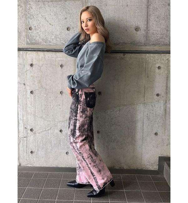 GYDA「ハイウエスト Tie Dyeワイドデニムパンツ」|デニム|