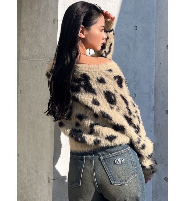 GYDA「レオパードショートシャギーニットトップス」|ニット・セーター|