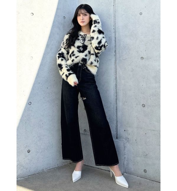 GYDA「レオパードショートシャギーニットトップス」|ニット・セーター|