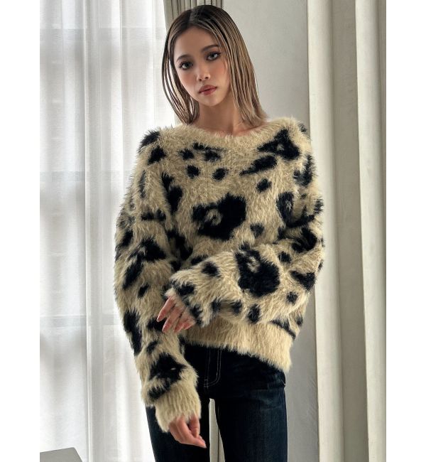 GYDA「レオパードショートシャギーニットトップス」|ニット・セーター|