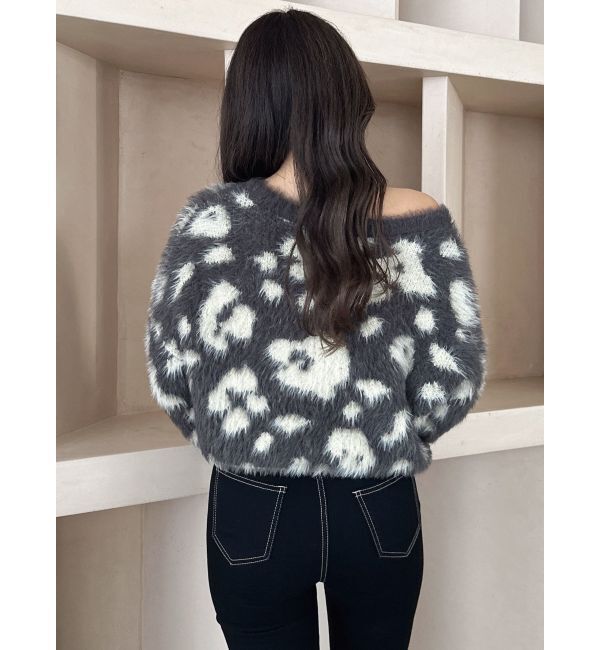 GYDA「レオパードショートシャギーニットトップス」|ニット・セーター|