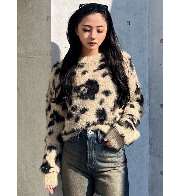 GYDA「レオパードショートシャギーニットトップス」|ニット・セーター|