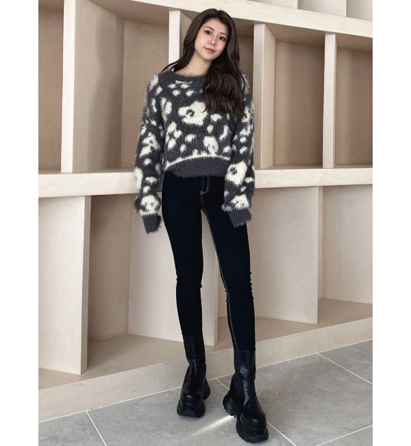 GYDA「レオパードショートシャギーニットトップス」|ニット・セーター|