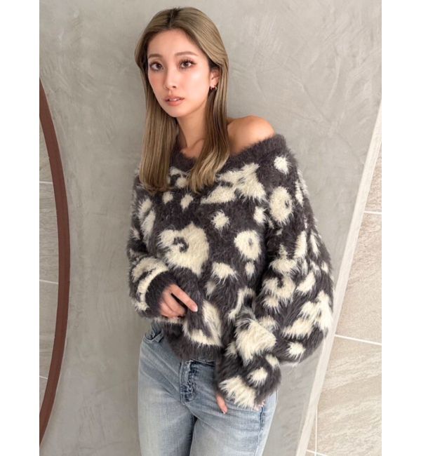 GYDA「レオパードショートシャギーニットトップス」|ニット・セーター|