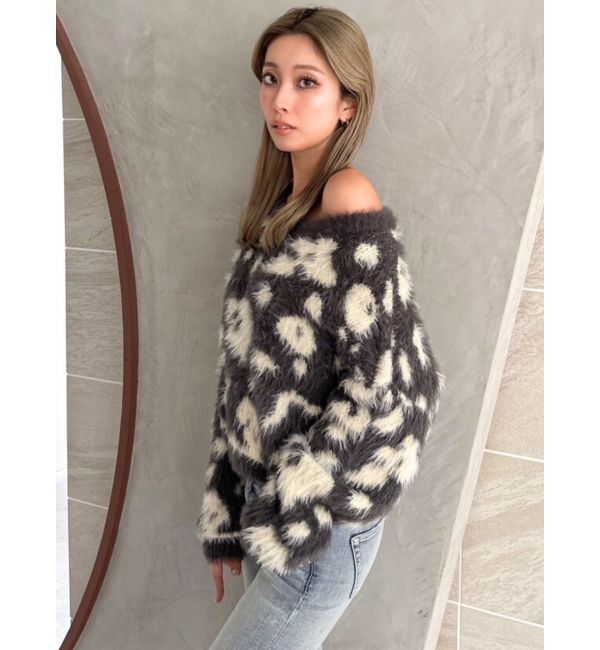 GYDA「レオパードショートシャギーニットトップス」|ニット・セーター|