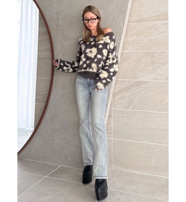 GYDA「レオパードショートシャギーニットトップス」|ニット・セーター|