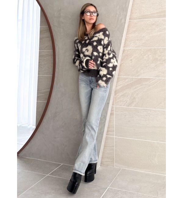 GYDA「レオパードショートシャギーニットトップス」|ニット・セーター|