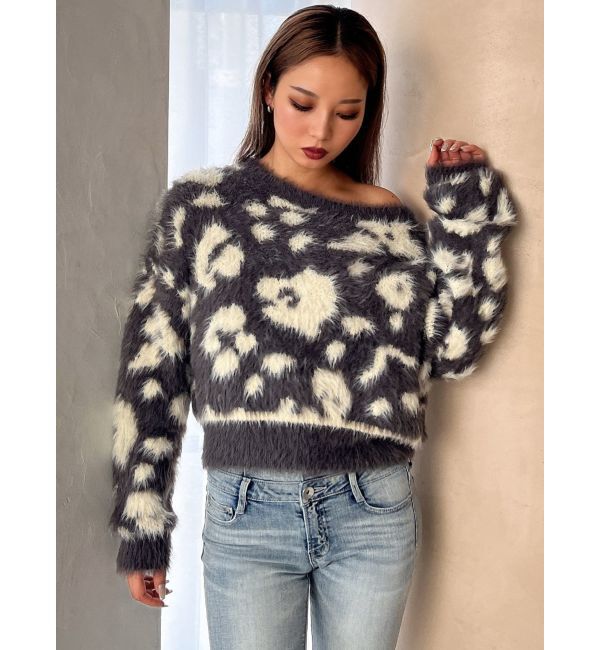 GYDA「レオパードショートシャギーニットトップス」|ニット・セーター|