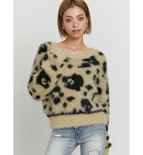 GYDA「レオパードショートシャギーニットトップス」|ニット・セーター|