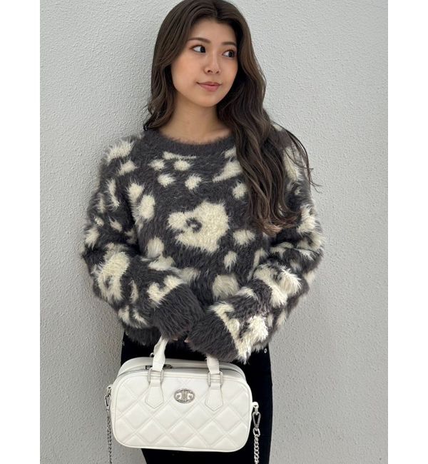 GYDA「レオパードショートシャギーニットトップス」|ニット・セーター|