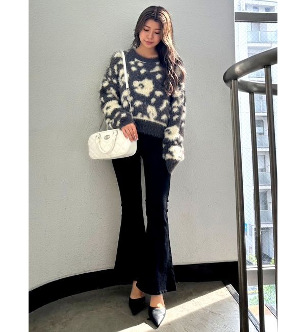 GYDA「レオパードショートシャギーニットトップス」|ニット・セーター|