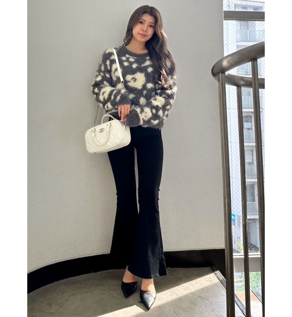 GYDA「レオパードショートシャギーニットトップス」|ニット・セーター|