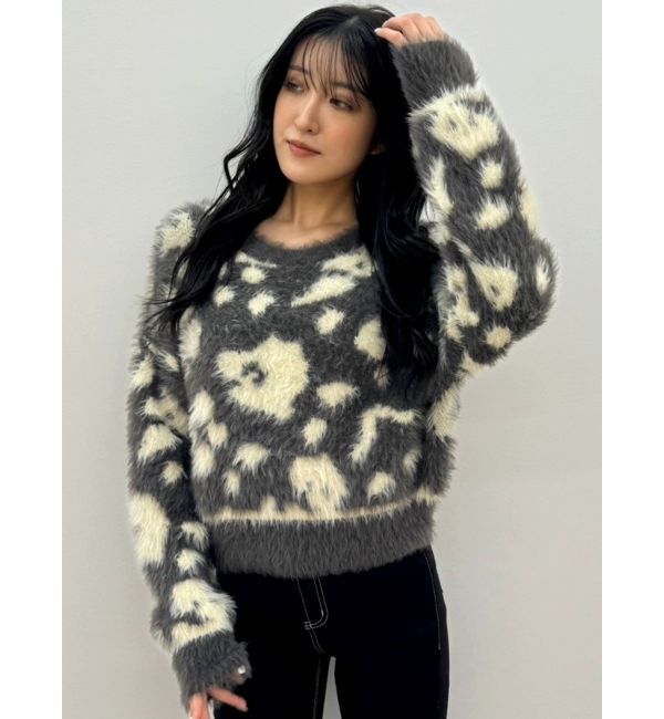 GYDA「レオパードショートシャギーニットトップス」|ニット・セーター|