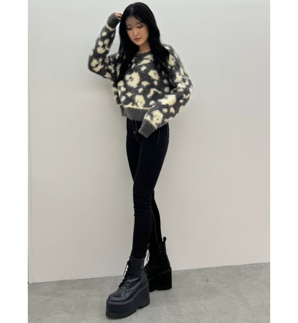 GYDA「レオパードショートシャギーニットトップス」|ニット・セーター|