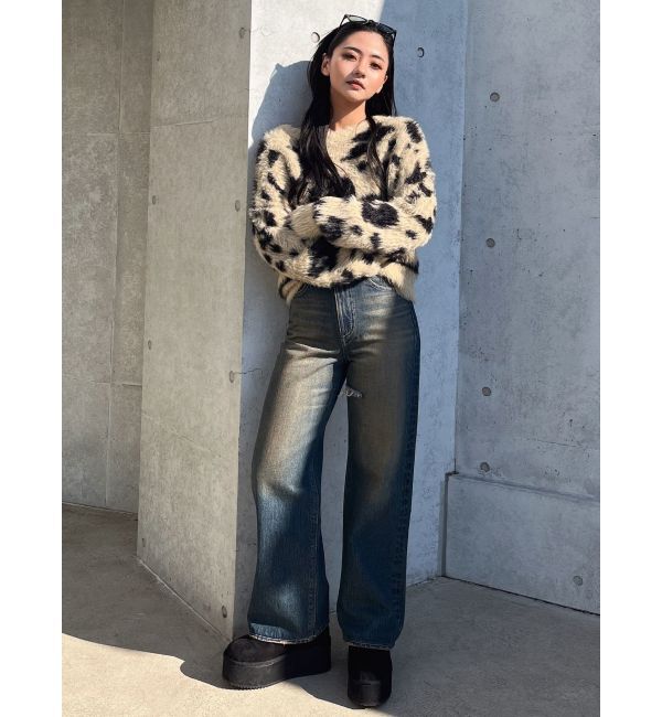 GYDA「レオパードショートシャギーニットトップス」|ニット・セーター|