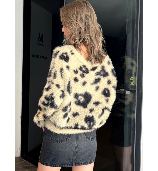 GYDA「レオパードショートシャギーニットトップス」|ニット・セーター|