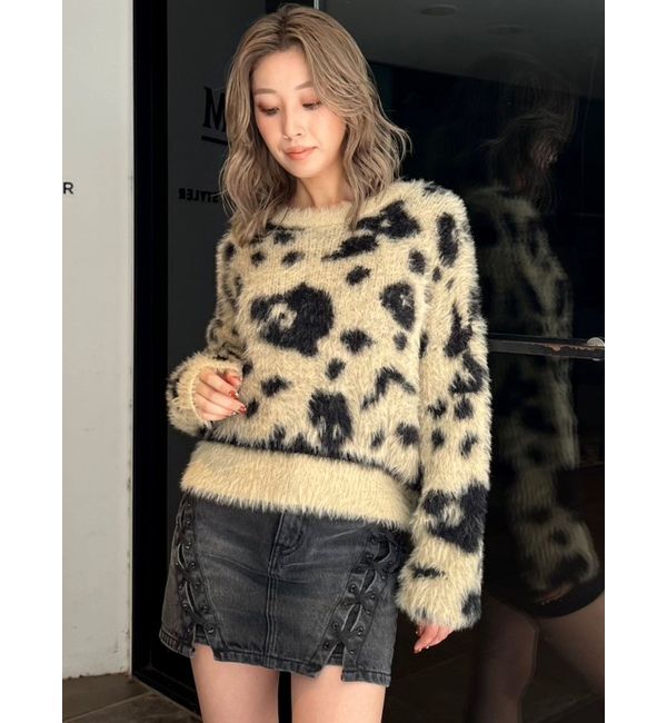 GYDA「レオパードショートシャギーニットトップス」|ニット・セーター|