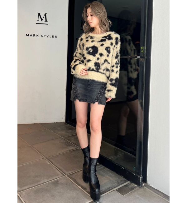 GYDA「レオパードショートシャギーニットトップス」|ニット・セーター|