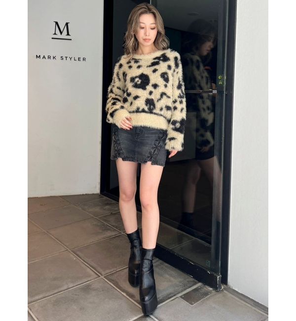 GYDA「レオパードショートシャギーニットトップス」|ニット・セーター|