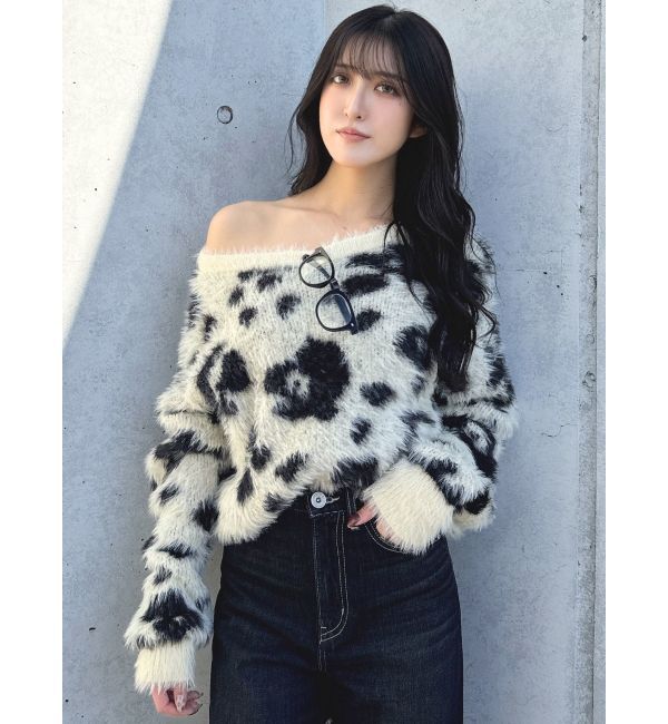 GYDA「レオパードショートシャギーニットトップス」|ニット・セーター|