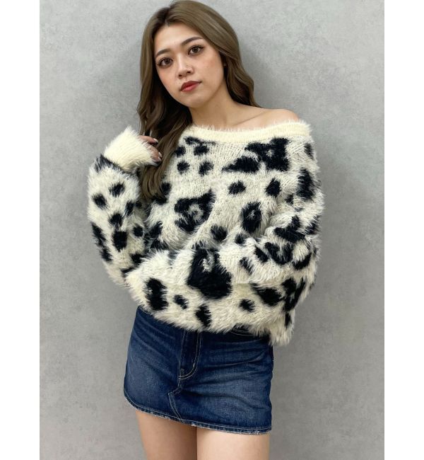 GYDA「レオパードショートシャギーニットトップス」|ニット・セーター|