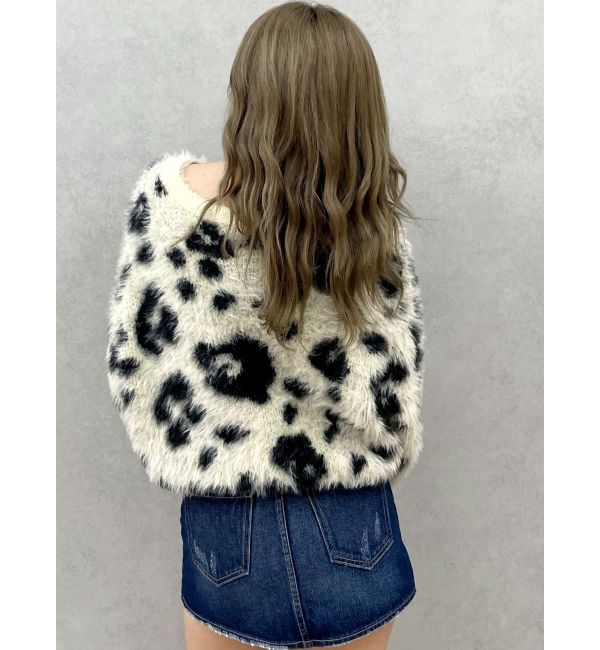 GYDA「レオパードショートシャギーニットトップス」|ニット・セーター|