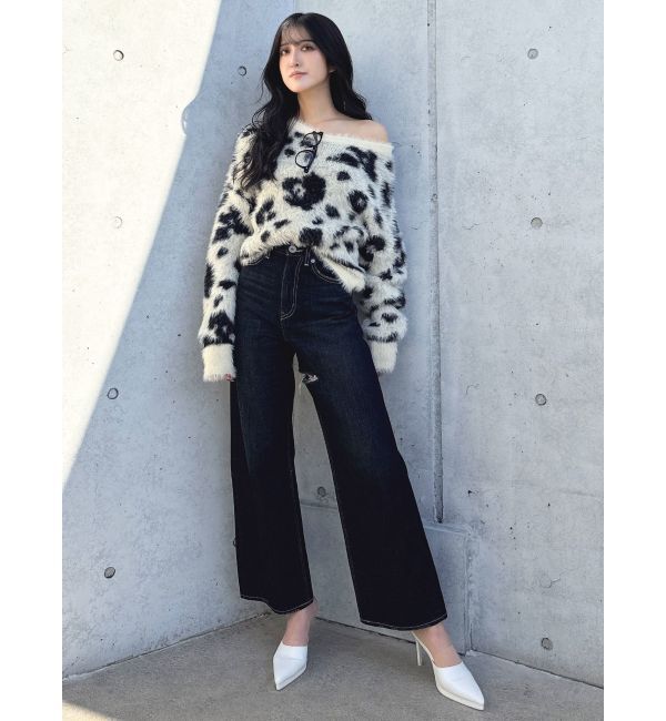 GYDA「レオパードショートシャギーニットトップス」|ニット・セーター|