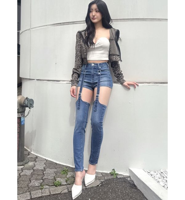 GYDA「ハイウエストdetachableスキニーデニムパンツ」|デニム|