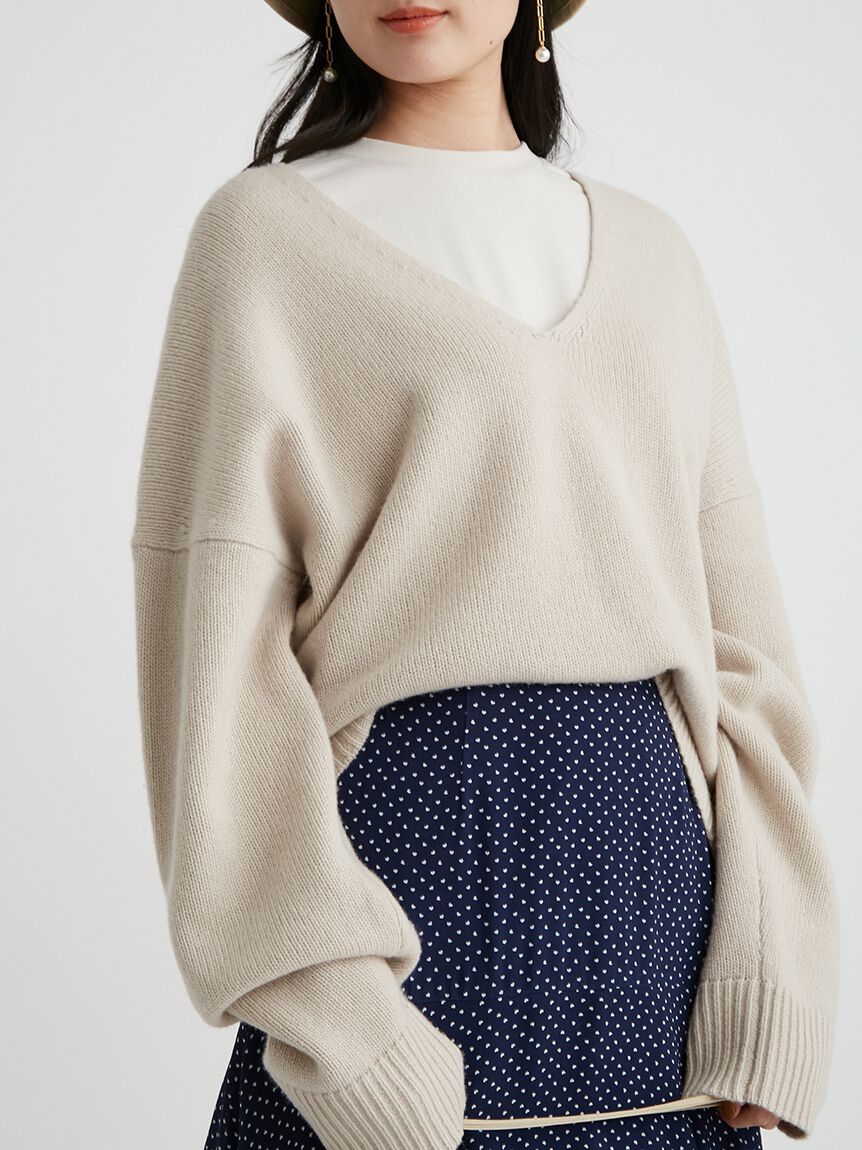 Mila Owen「Vネックハイラインウォッシャブルニット」|ニット・セーター|