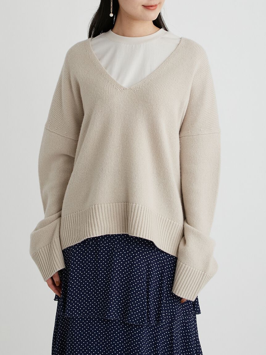 Mila Owen「Vネックハイラインウォッシャブルニット」|ニット・セーター|