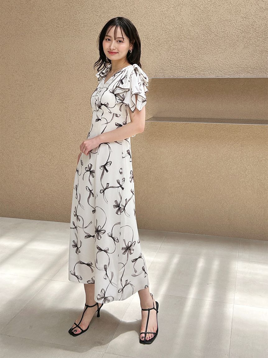 SNIDEL「【00サイズあり】Sustainableリボンプリントワンピース」|ワンピース|IVR