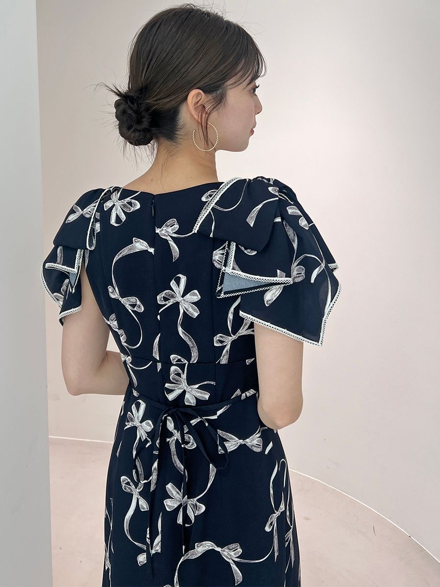 SNIDEL「【00サイズあり】Sustainableリボンプリントワンピース」|ワンピース|