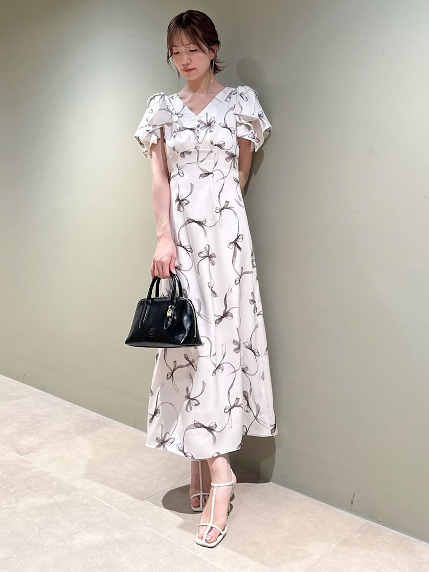 SNIDEL「【00サイズあり】Sustainableリボンプリントワンピース」|ワンピース|