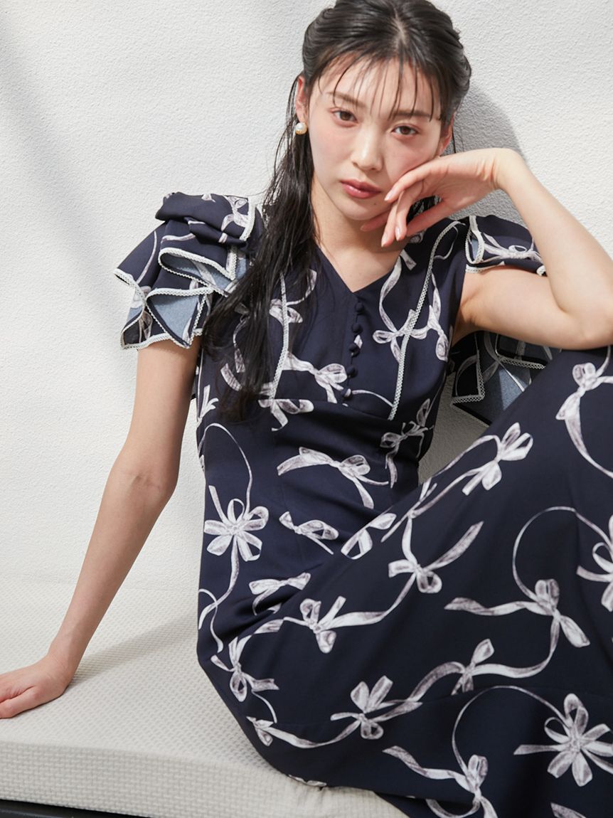 SNIDEL「【00サイズあり】Sustainableリボンプリントワンピース」|ワンピース|